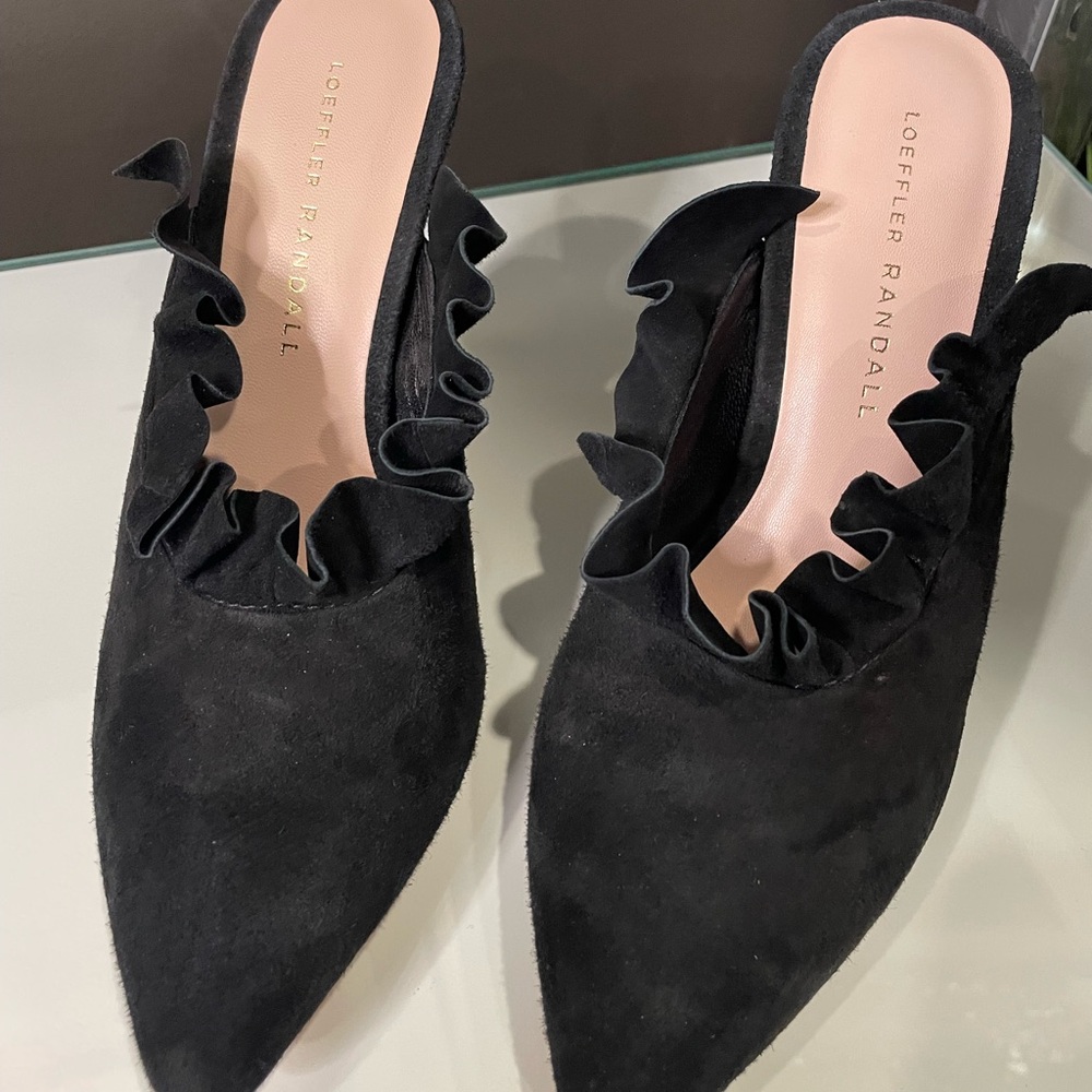 Loeffler Randall Black Ruffled Pointed-Toe Mules